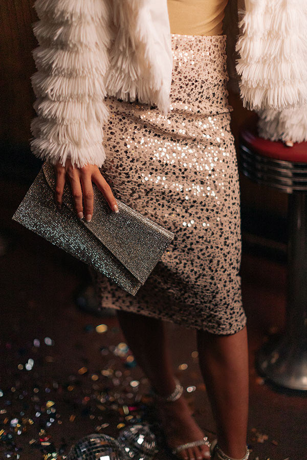 Dramatic Effect Sequin Pencil Skirt in Champagne-Beginning Fashion