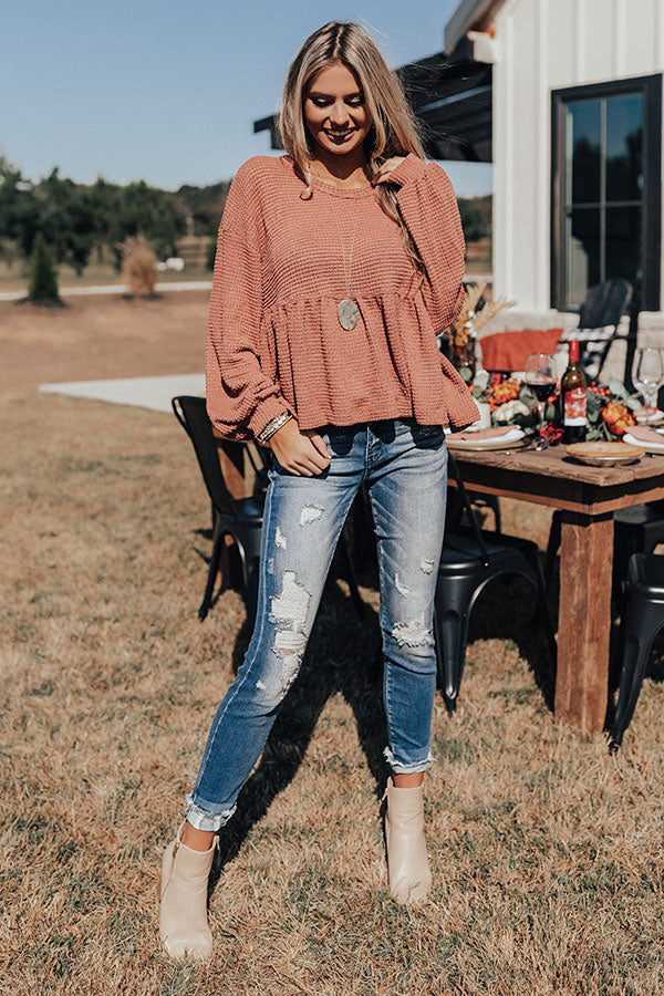 Bring It On Waffle Knit Shift Top In Rustic Rose-Beginning Fashion