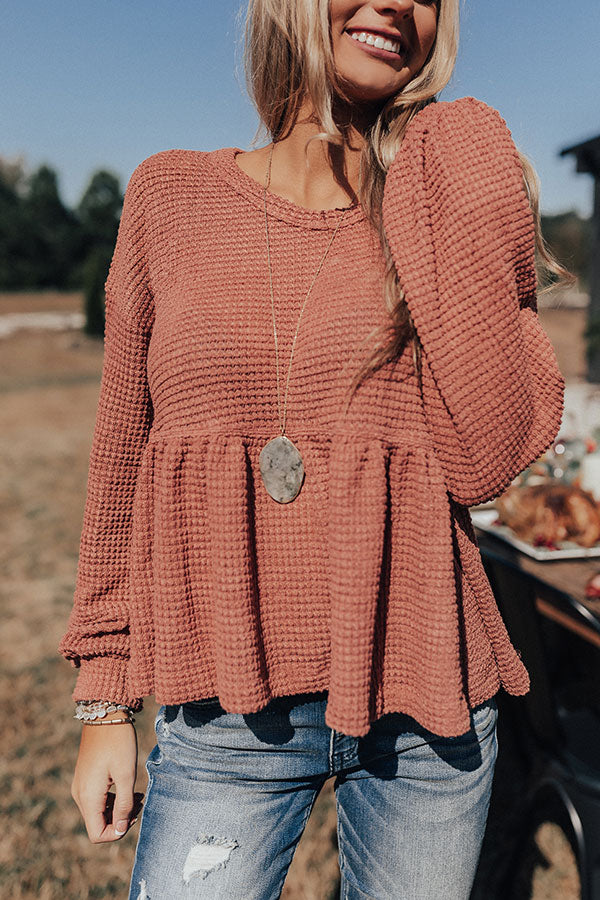 Bring It On Waffle Knit Shift Top In Rustic Rose-Beginning Fashion