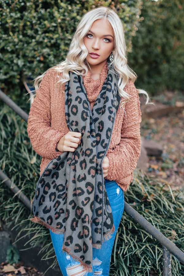 Beautiful Ambition Leopard Scarf in Charcoal-Beginning Fashion