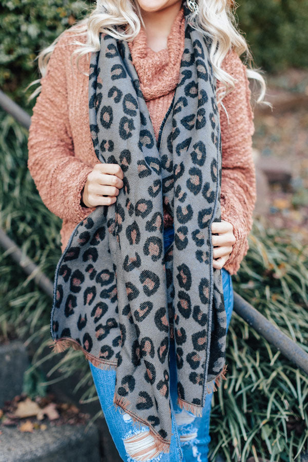 Beautiful Ambition Leopard Scarf in Charcoal-Beginning Fashion