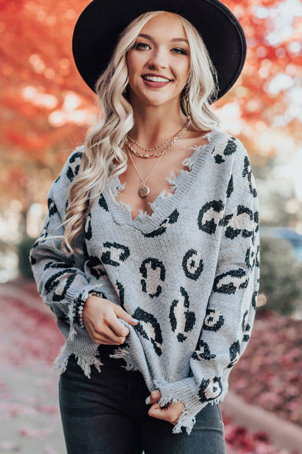 Goal Setter Leopard Sweater In Grey-Beginning Fashion