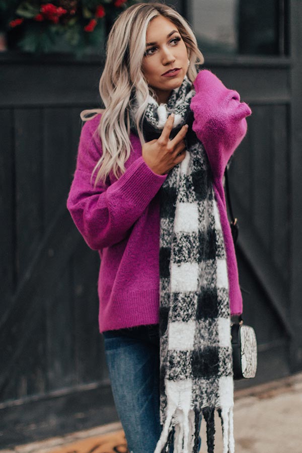 Bliss By The Fire Plaid Scarf In White-Beginning Fashion