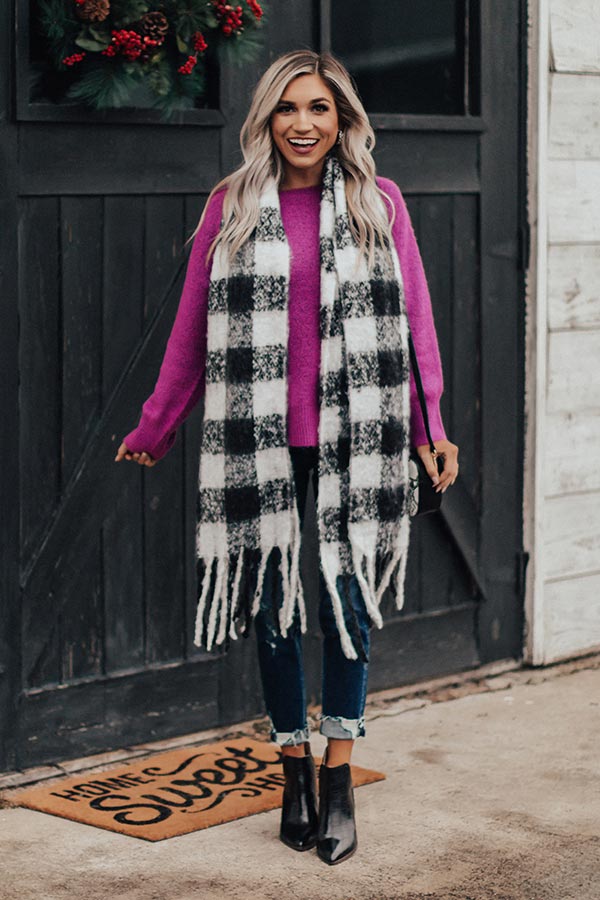 Bliss By The Fire Plaid Scarf In White-Beginning Fashion