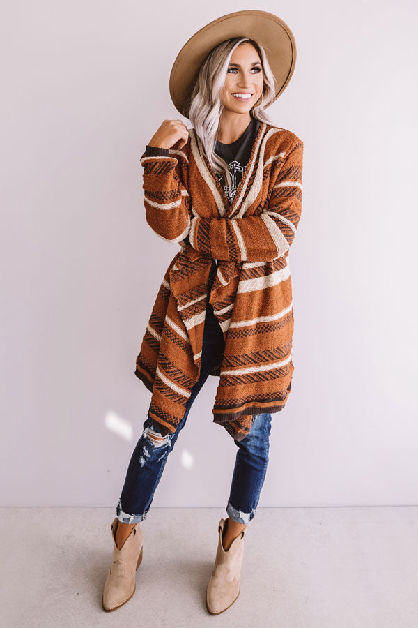 Hello Fall Knit Stripe Cardigan In Cinnamon-Beginning Fashion