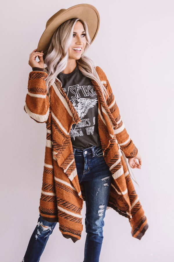 Hello Fall Knit Stripe Cardigan In Cinnamon-Beginning Fashion