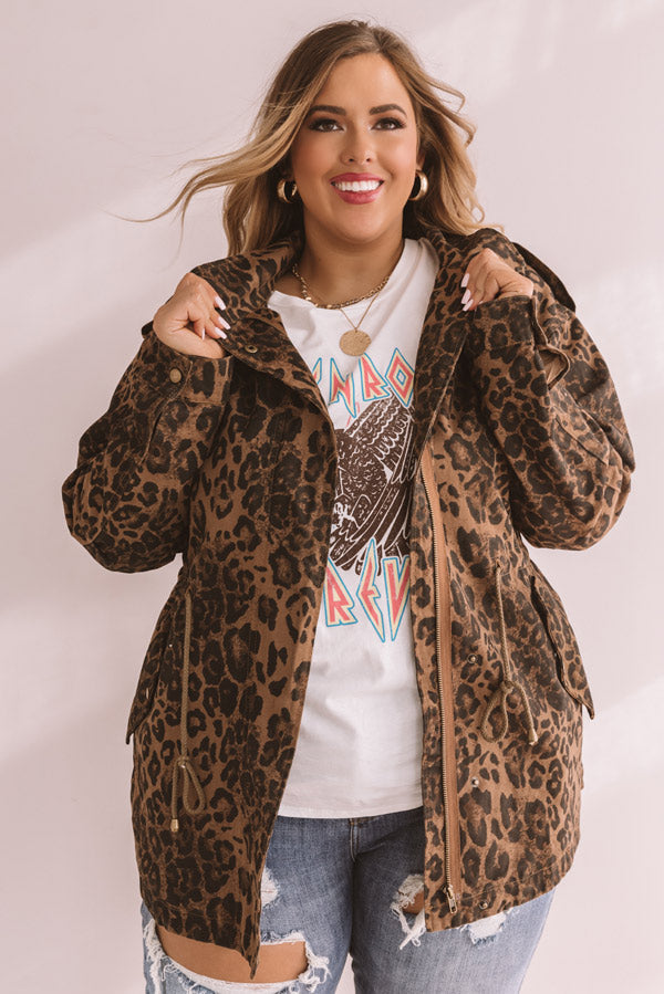 Going All Out Leopard Cargo Jacket Curves-Beginning Fashion