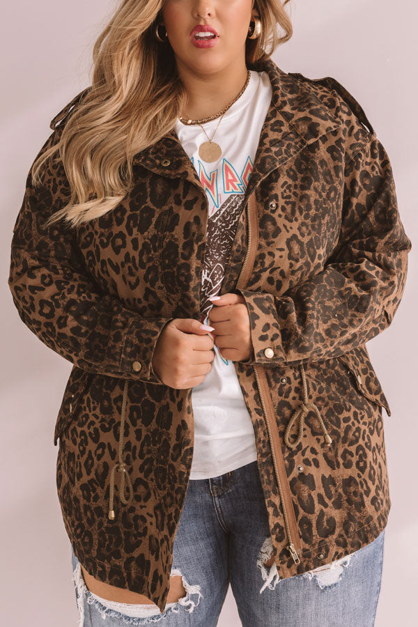 Going All Out Leopard Cargo Jacket Curves-Beginning Fashion
