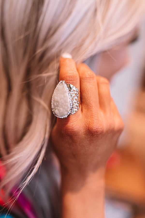 Druzy Drop Ring in White-Beginning Fashion