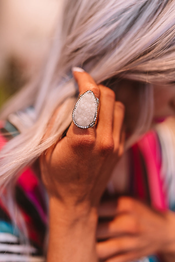 Druzy Drop Ring in White-Beginning Fashion