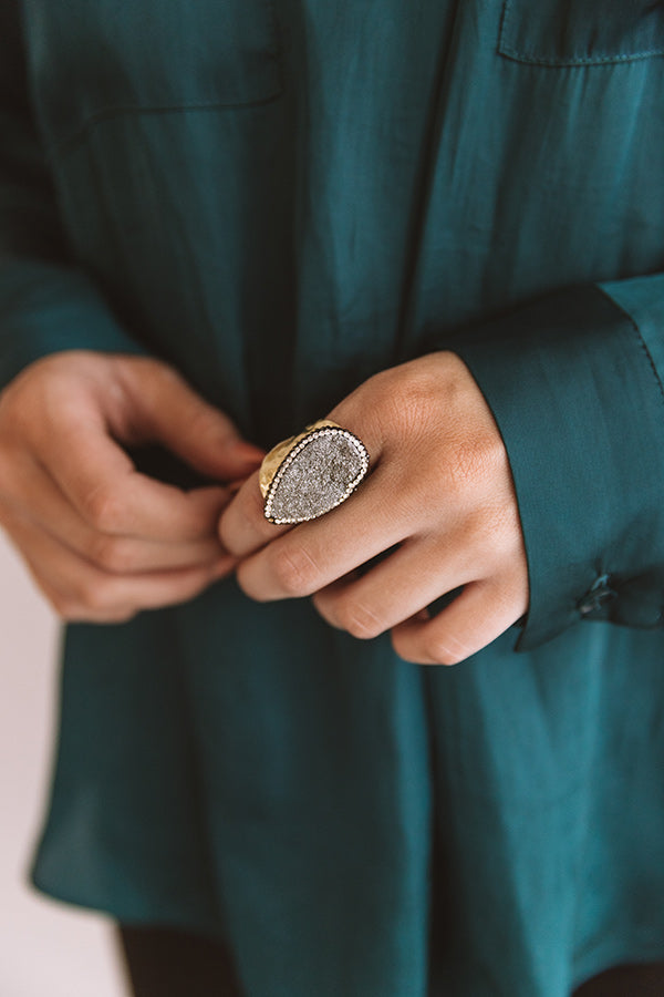 Druzy Drop Ring in Silver-Beginning Fashion