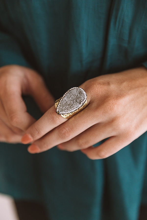 Druzy Drop Ring in Silver-Beginning Fashion