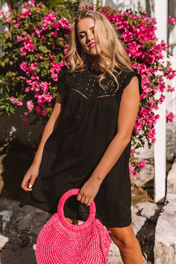 Balcony Views Eyelet Shift Dress in Black-Beginning Fashion