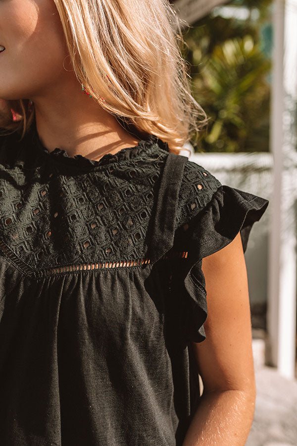 Balcony Views Eyelet Shift Dress in Black-Beginning Fashion