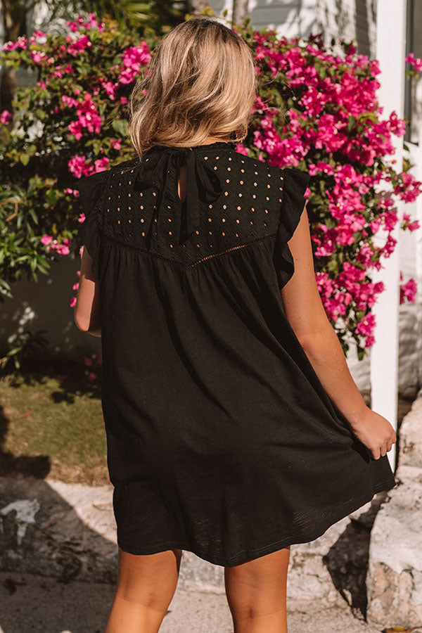 Balcony Views Eyelet Shift Dress in Black-Beginning Fashion