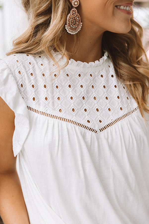 Balcony Views Eyelet Shift Dress in White-Beginning Fashion