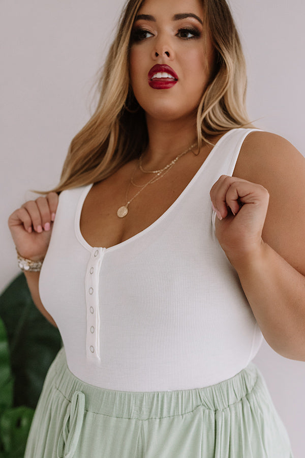 Best Coast Henley Bodysuit In White Curves-Beginning Fashion