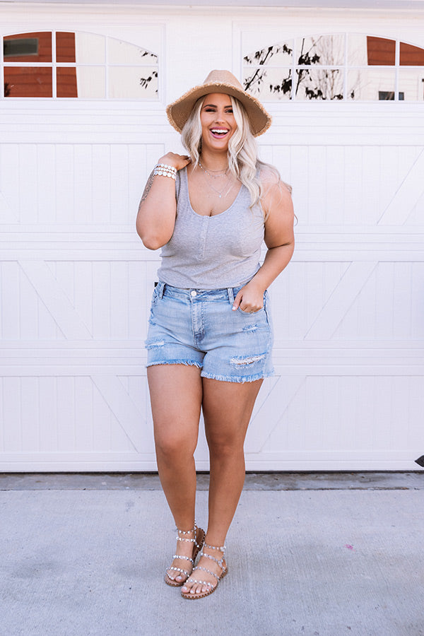 Best Coast Henley Bodysuit In Grey Curves-Beginning Fashion
