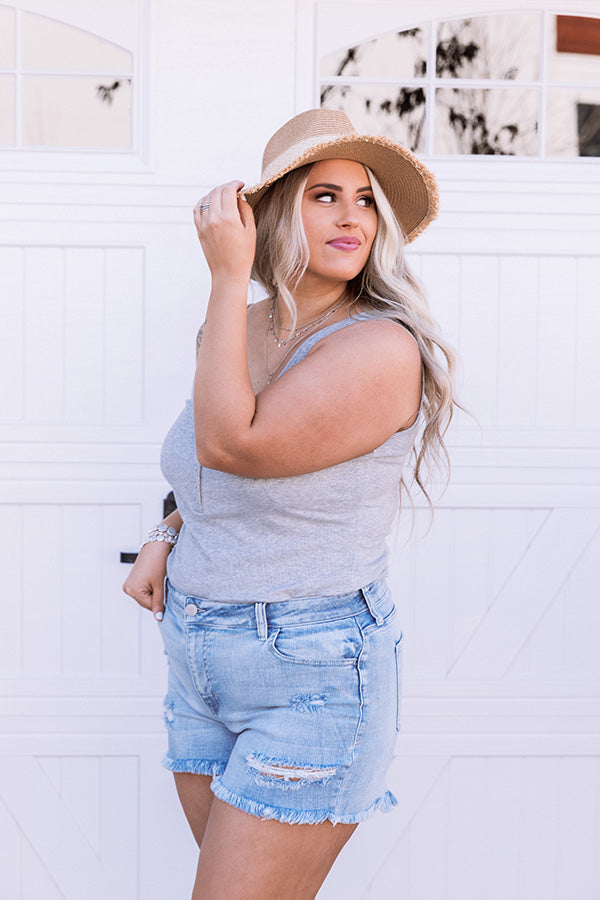 Best Coast Henley Bodysuit In Grey Curves-Beginning Fashion