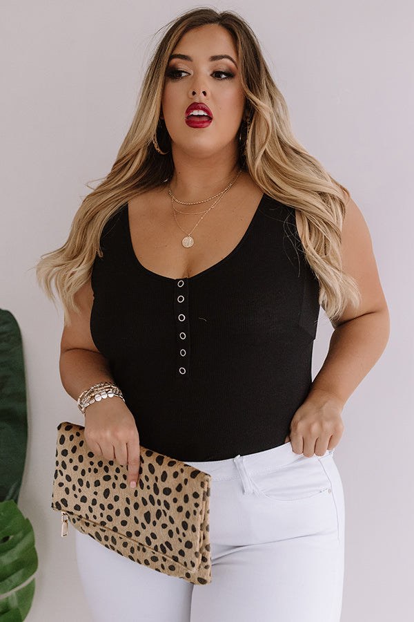 Best Coast Henley Bodysuit In Black Curves-Beginning Fashion