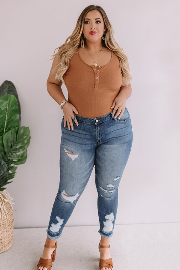 Best Coast Henley Bodysuit In Camel Curves-Beginning Fashion