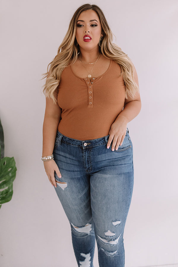 Best Coast Henley Bodysuit In Camel Curves-Beginning Fashion