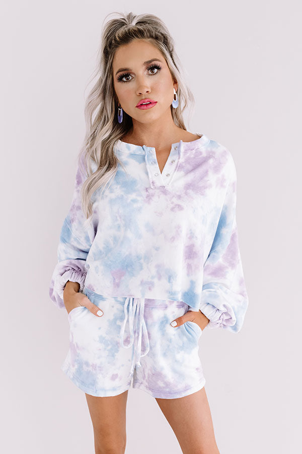 Cappuccinos And Chill Tie Dye Sweatshirt In Blue-Beginning Fashion