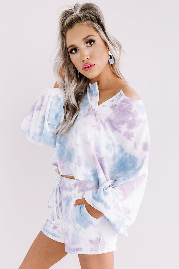 Cappuccinos And Chill Tie Dye Sweatshirt In Blue-Beginning Fashion
