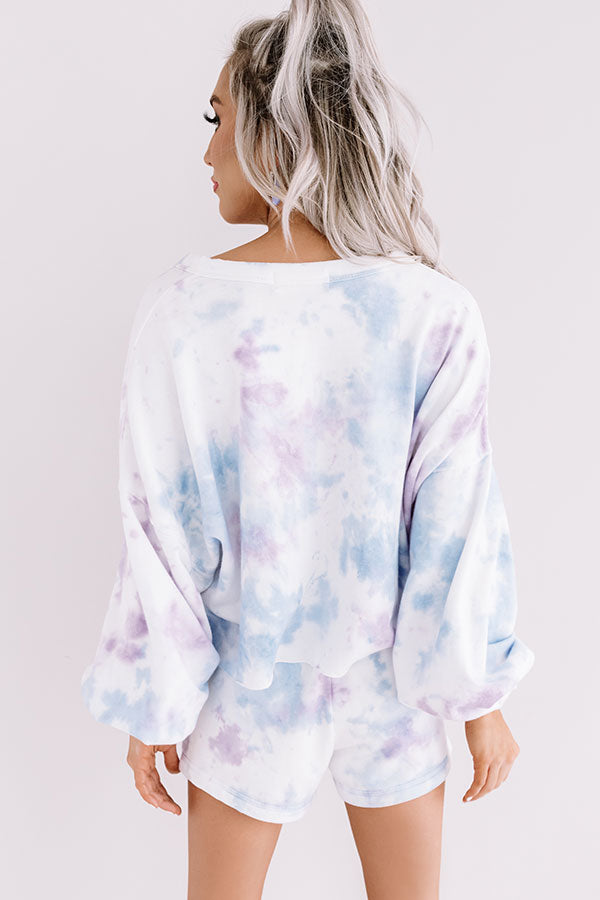 Cappuccinos And Chill Tie Dye Sweatshirt In Blue-Beginning Fashion