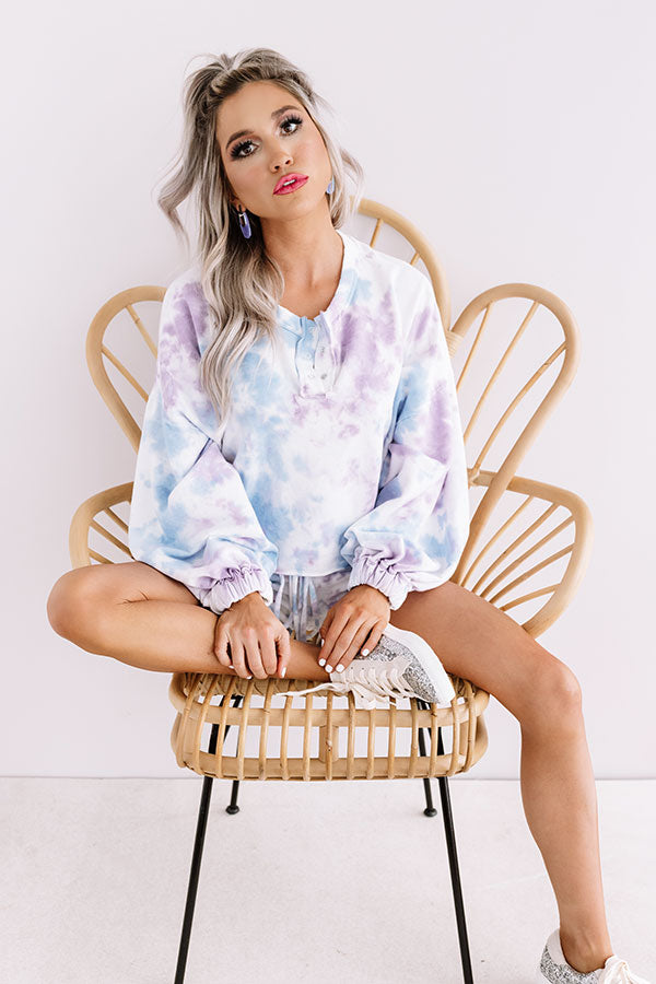 Cappuccinos And Chill Tie Dye Sweatshirt In Blue-Beginning Fashion