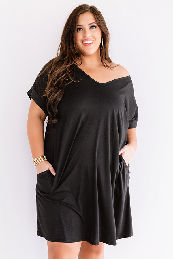 Back To Basics T-Shirt Dress In Black Curves-Beginning Fashion