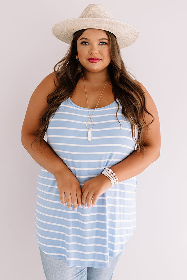 Cali Coast Stripe Shift Tank In Sky Blue Curves-Beginning Fashion