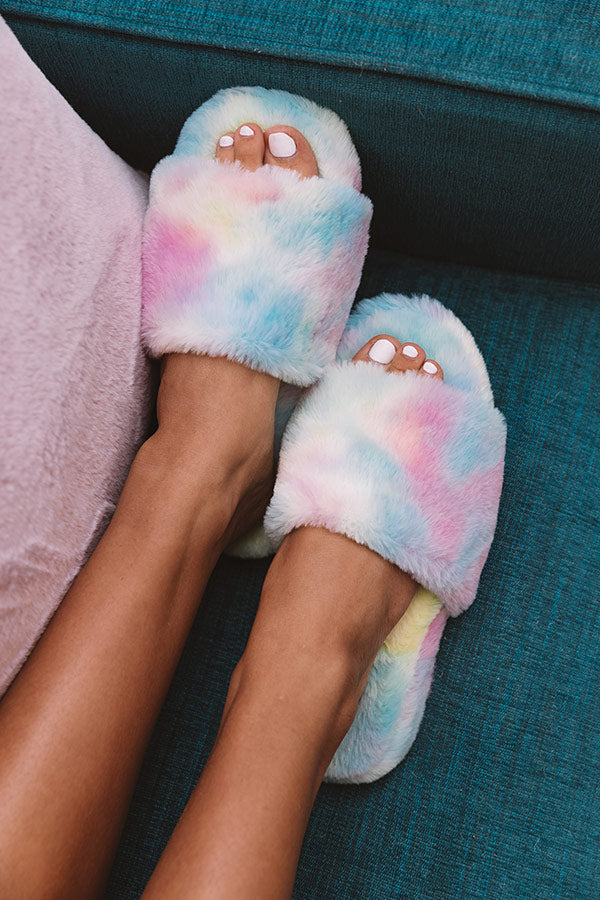 Comfy Crush Faux Fur Slipper In Tie Dye-Beginning Fashion