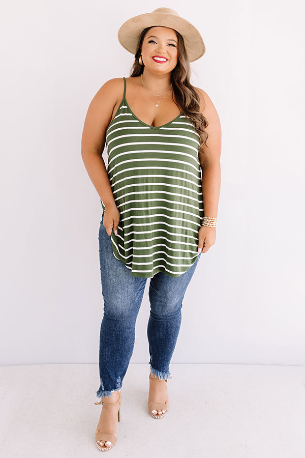 Cali Coast Stripe Shift Tank In Olive Curves-Beginning Fashion