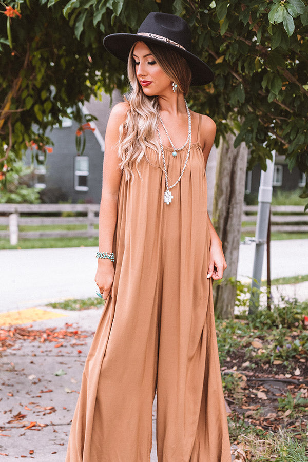 First Dance Flutters Jumpsuit In Camel-Beginning Fashion
