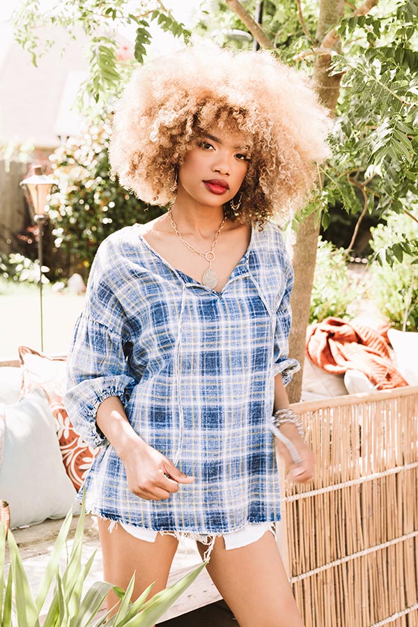 Bonfire Reflection Plaid Shift Top In Blue-Beginning Fashion