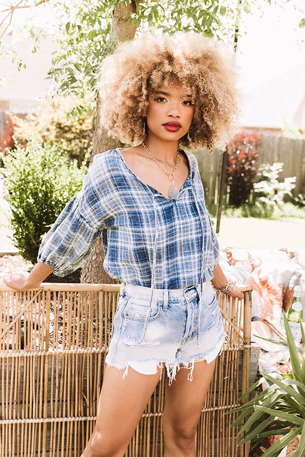Bonfire Reflection Plaid Shift Top In Blue-Beginning Fashion