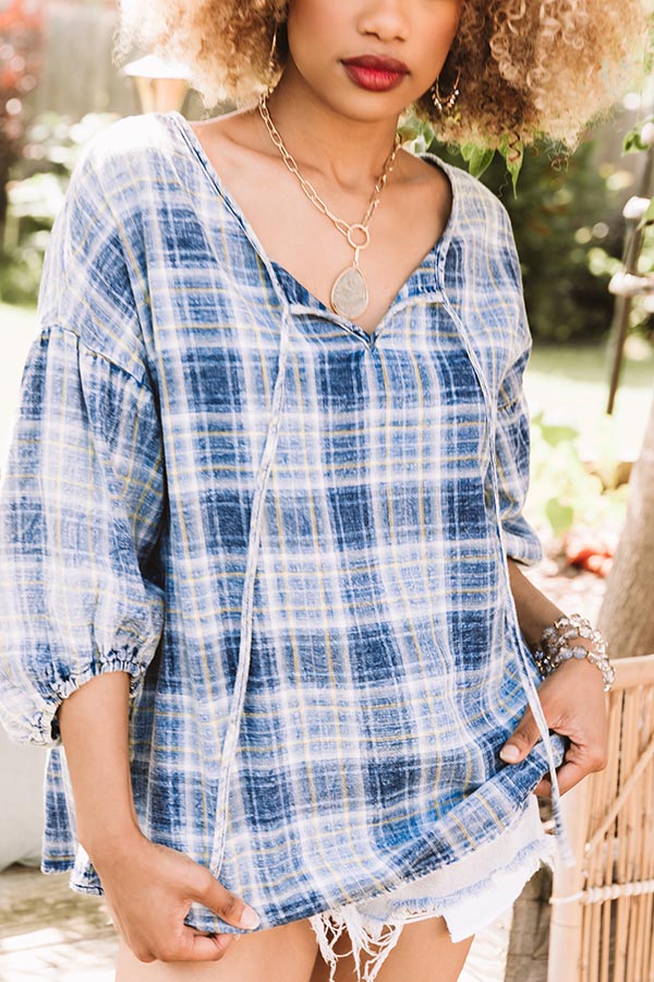 Bonfire Reflection Plaid Shift Top In Blue-Beginning Fashion