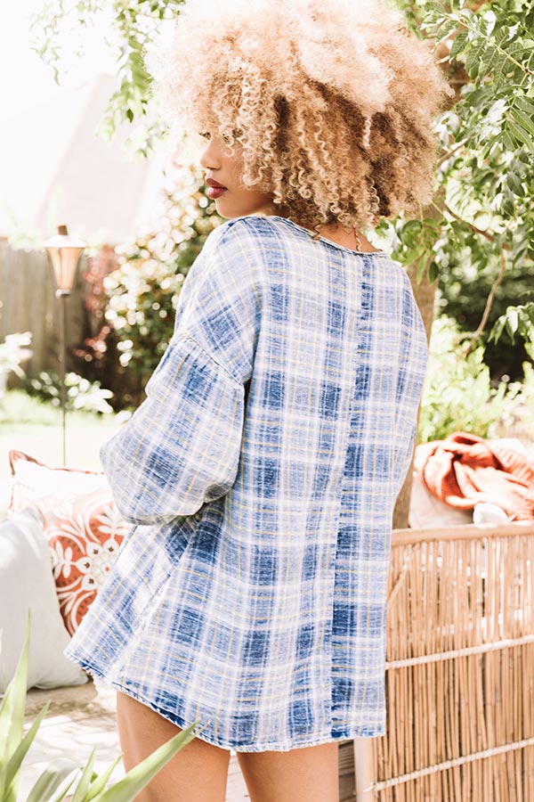 Bonfire Reflection Plaid Shift Top In Blue-Beginning Fashion
