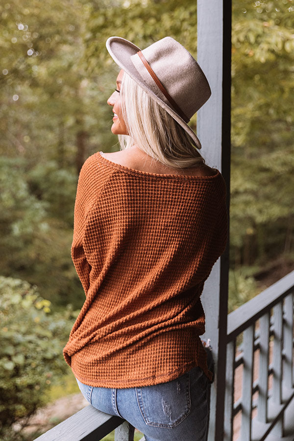 Haystack Waffle Knit Top In Dark Camel-Beginning Fashion