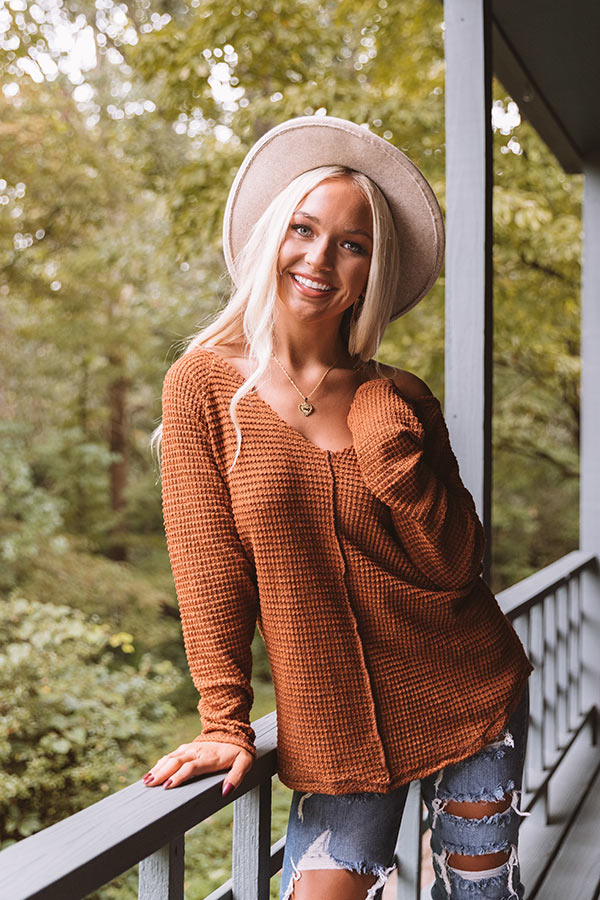Haystack Waffle Knit Top In Dark Camel-Beginning Fashion