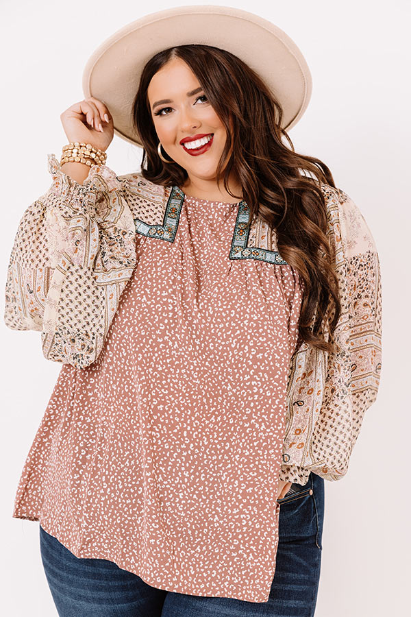 Botanical Brunch Shift Top In Dark Blush Curves-Beginning Fashion