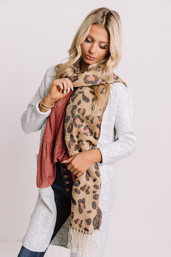 Crunching Leaves Leopard Scarf In Khaki-Beginning Fashion