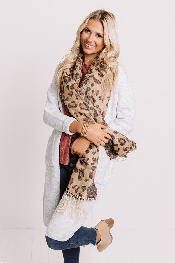 Crunching Leaves Leopard Scarf In Khaki-Beginning Fashion