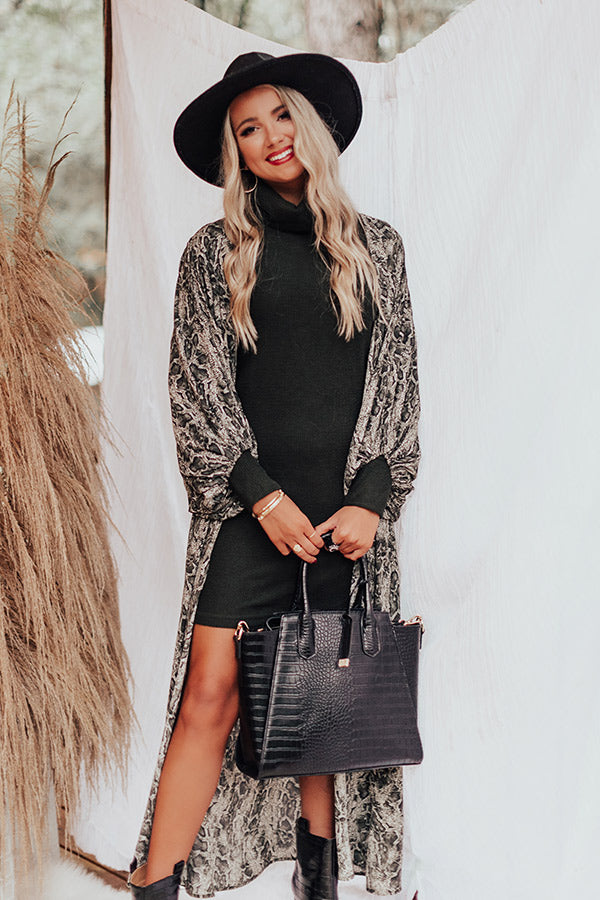 Bombshell Material Snake Print Duster in Forest-Beginning Fashion