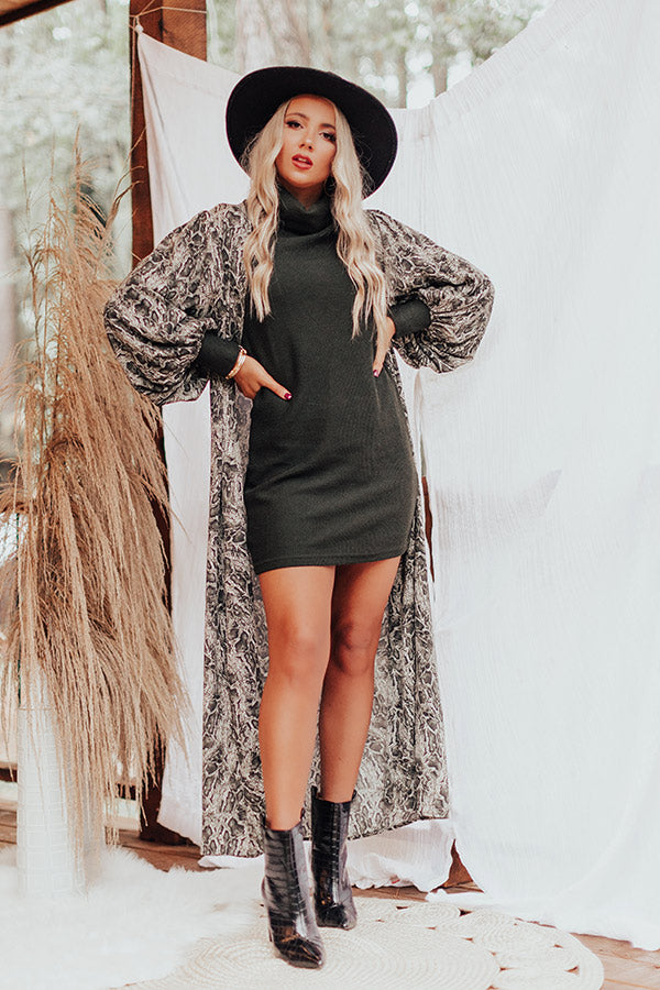 Bombshell Material Snake Print Duster in Forest-Beginning Fashion