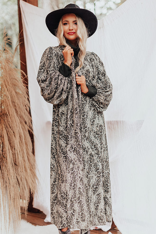 Bombshell Material Snake Print Duster in Forest-Beginning Fashion
