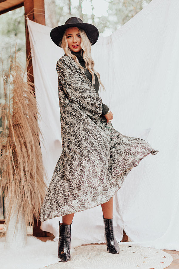 Bombshell Material Snake Print Duster in Forest-Beginning Fashion