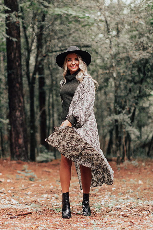 Bombshell Material Snake Print Duster in Forest-Beginning Fashion