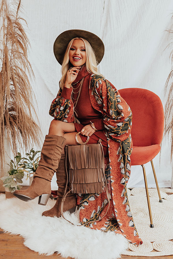 Bombshell Material Snake Print Duster in Rust-Beginning Fashion